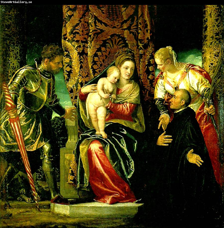 Paolo  Veronese virgin and child with sts george justina and a donor